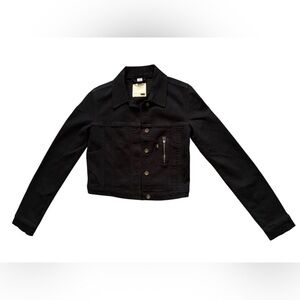 New Levis cropped women’s black jean jacket size XS moto biker look